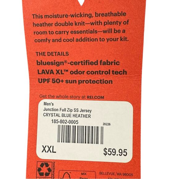 NWT REI Men’s Junction Full Zip Cycling Jersey Crystal Blue Heather Size XXL - Picture 4 of 11